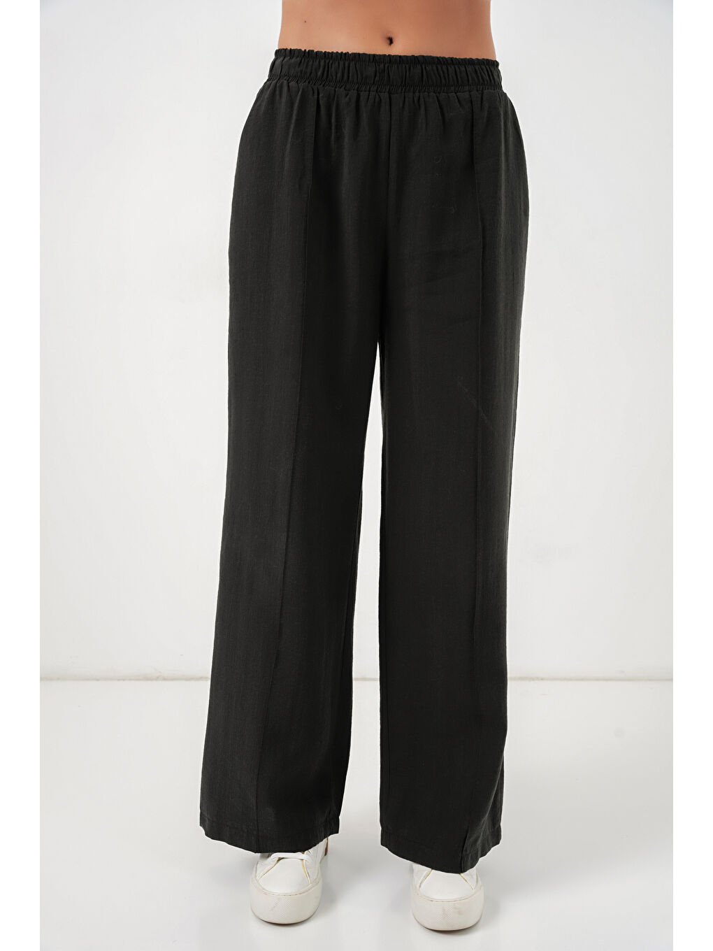 Kadın Beli Lastikli Bol Paça Pantolon 30087 - Siyah-1