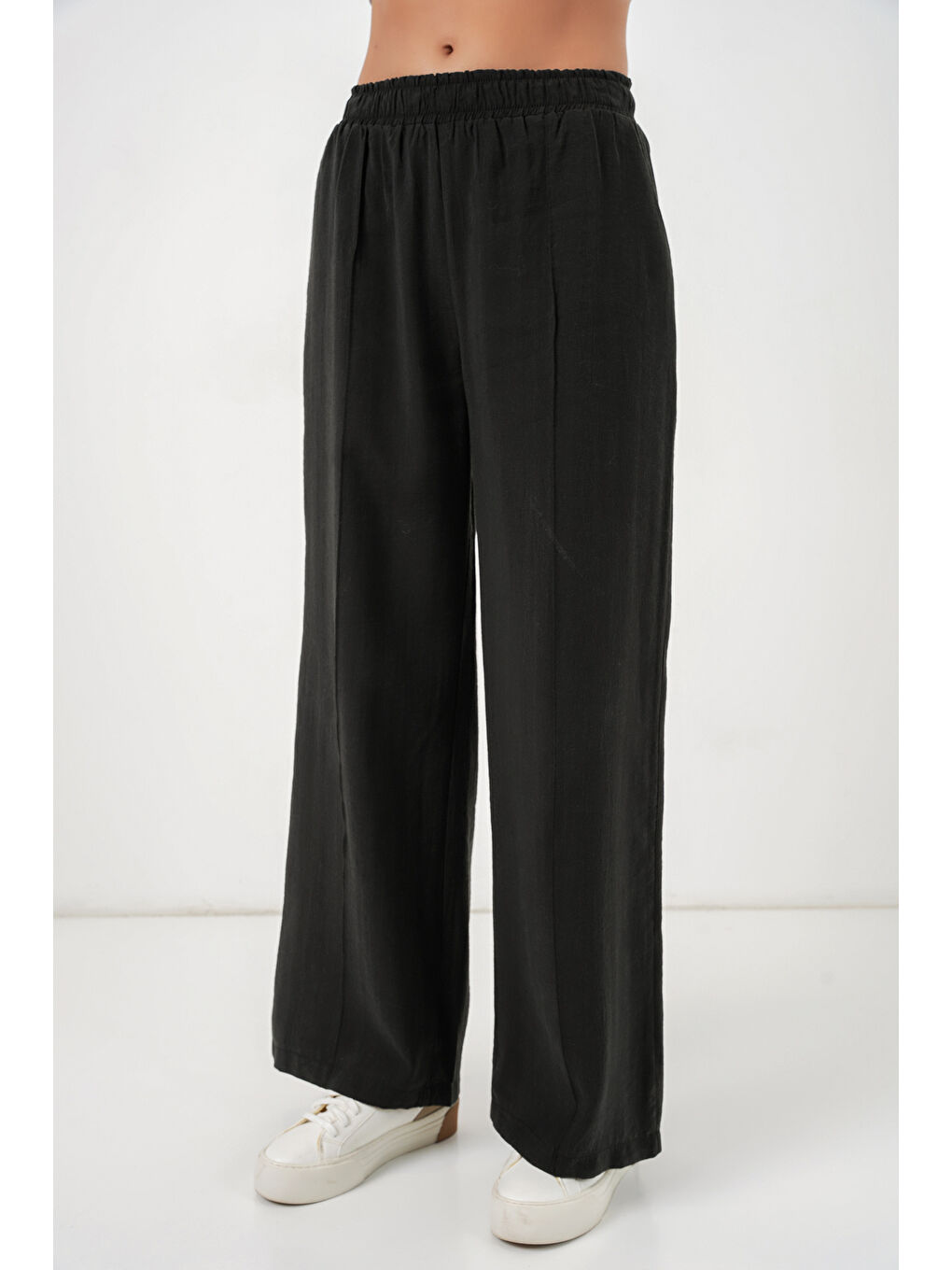 Kadın Beli Lastikli Bol Paça Pantolon 30087 - Siyah-3