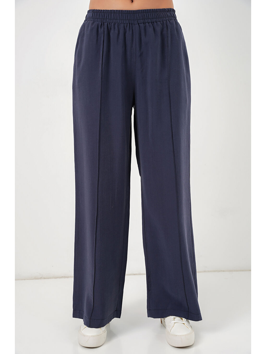 Kadın Beli Lastikli Bol Paça Pantolon 30087 - Lacivert-1