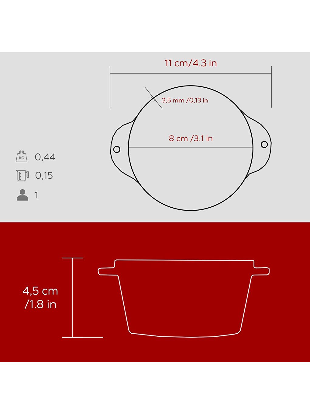 Bordo Yuvarlak Sufle / Sos Kabı. Çap(Ø)8cm.-4