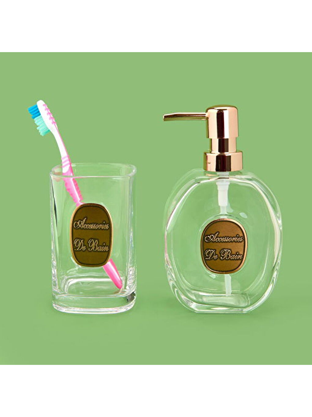 Renksiz Bath 2'li Banyo Sıvı Sabunluk Seti - Rose / Şeffaf-2