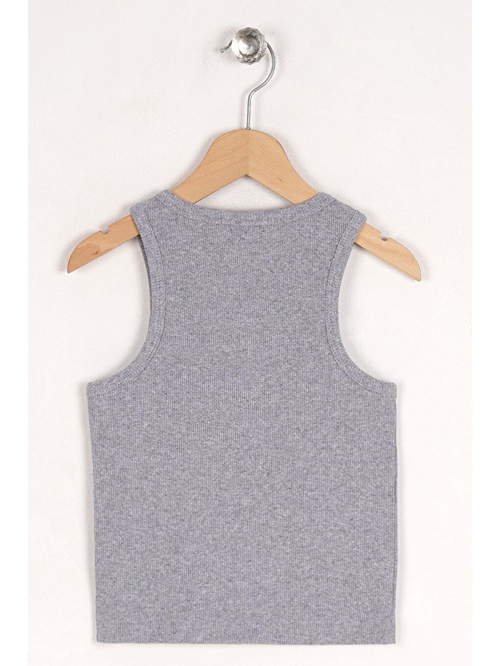 Bisiklet Yaka Sıfır Kol Gri Melanj Renk Kız Çocuk Taşlı Crop Tshirt-3