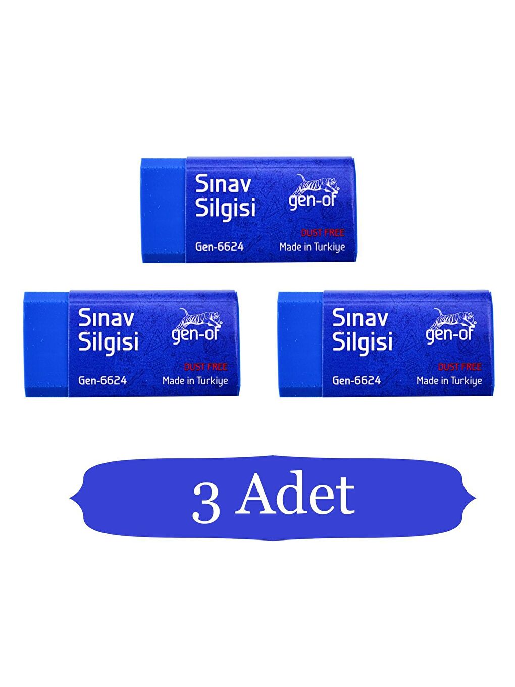 Gen-Of Mavi No:24 Dust Free Orta Boy Sınav Silgisi Mavi (GEN-6624) 3 Adet