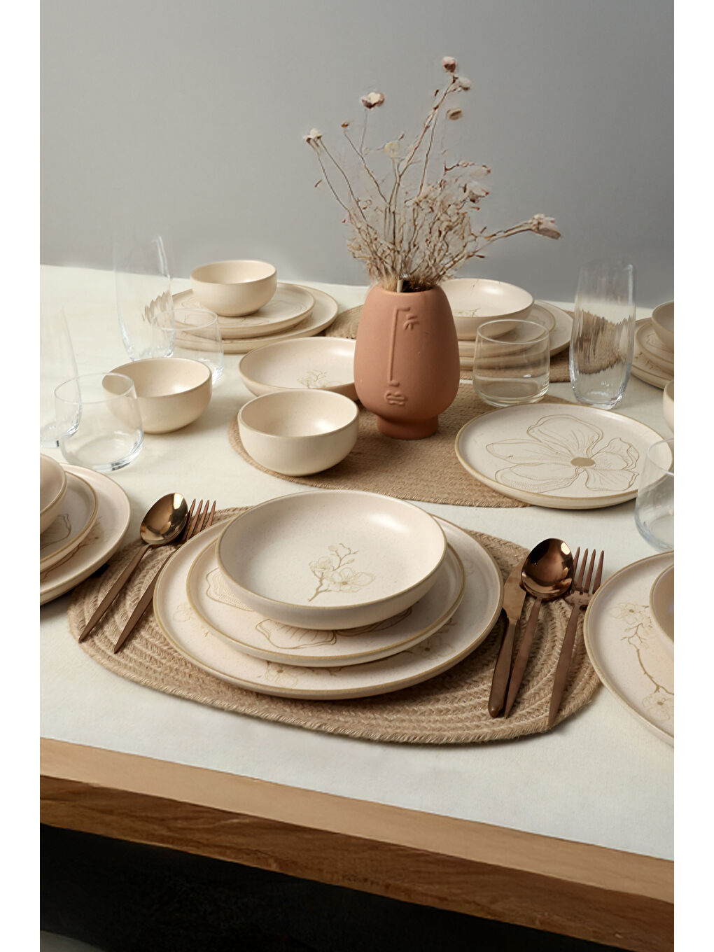 Karışık Taupe Bloom Nordıc Yemek Takımı 24 Parça 6 Kişilik-1