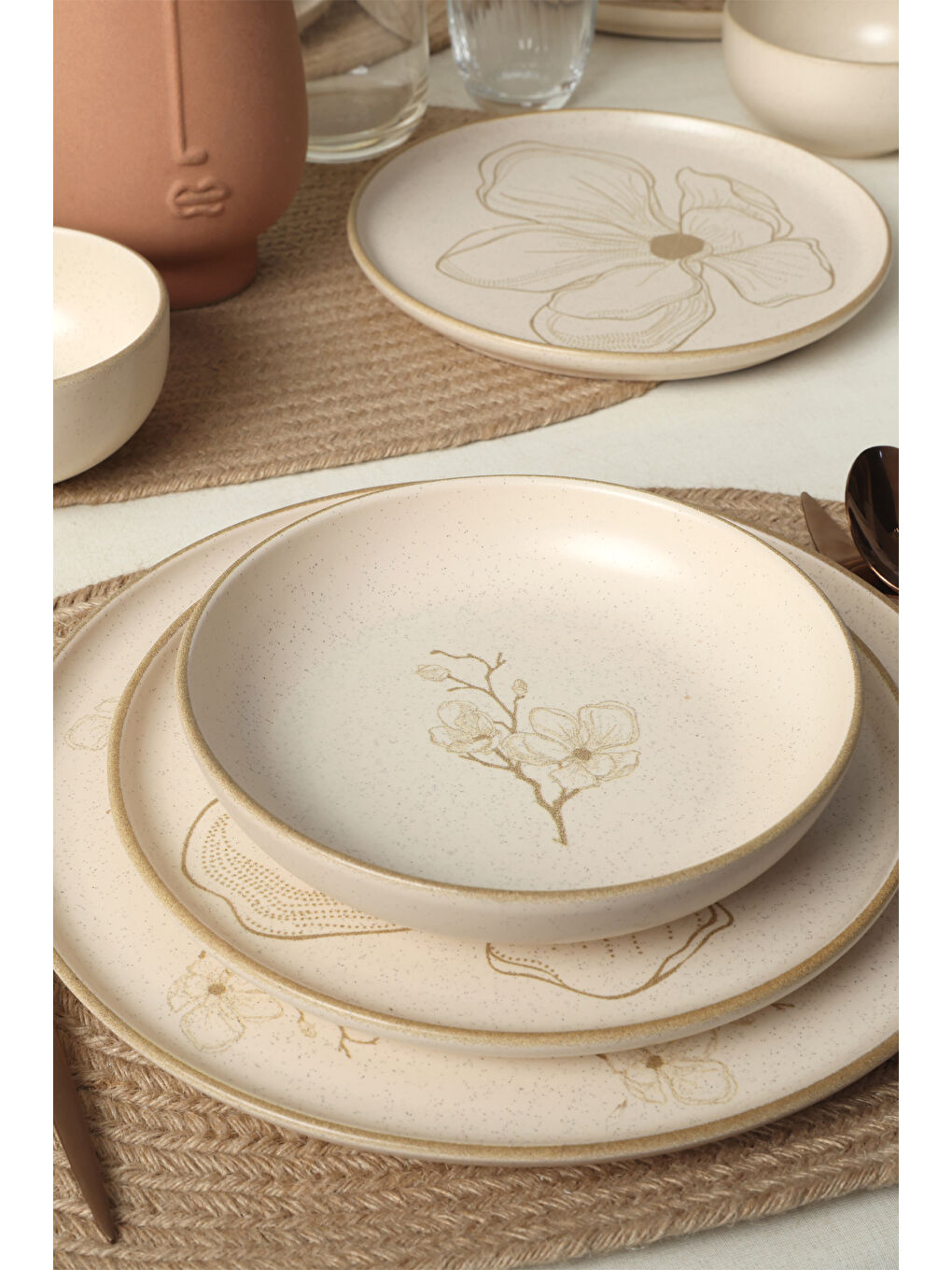 Karışık Taupe Bloom Nordıc Yemek Takımı 24 Parça 6 Kişilik-2