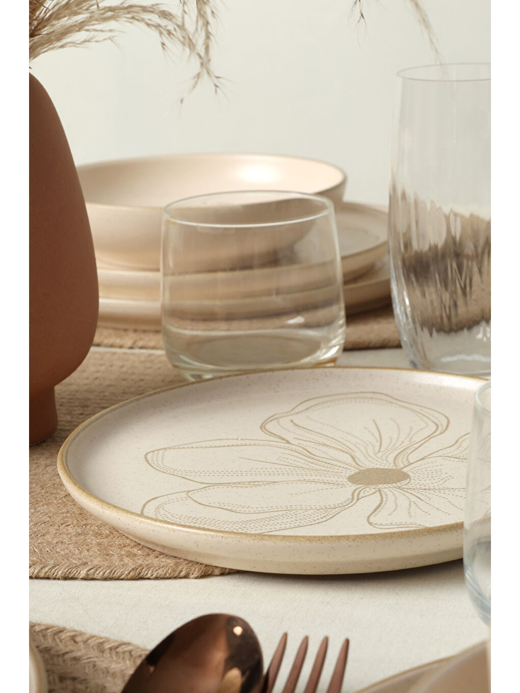 Karışık Taupe Bloom Nordıc Yemek Takımı 24 Parça 6 Kişilik-3