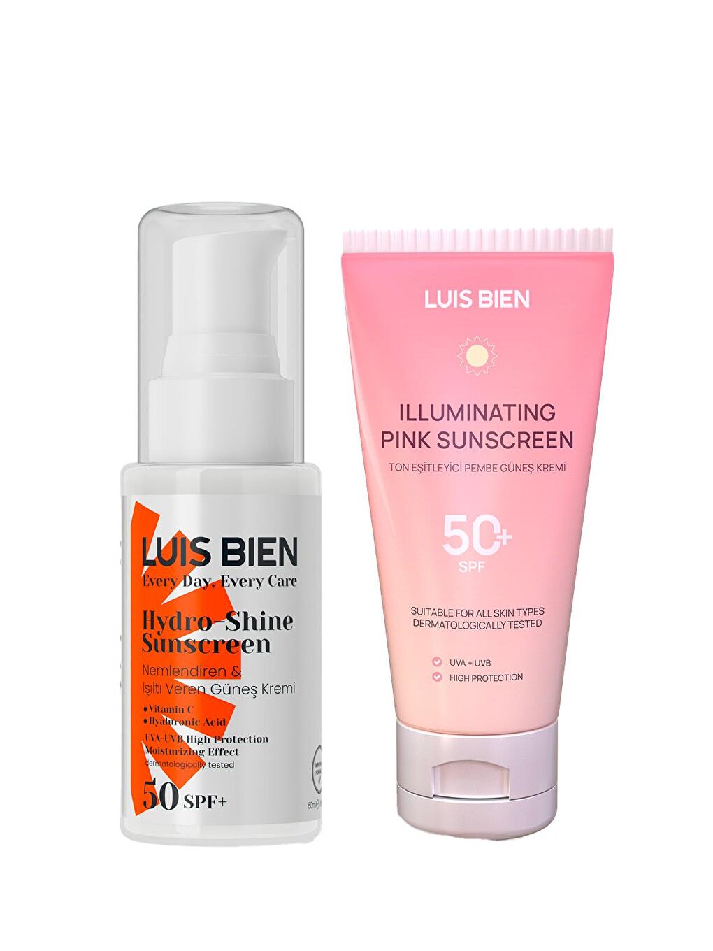 Luis Bien Şeffaf Ton Eşitleyici Pembe Güneş Kremi & Hyaluronik Asit + Vitamin C SPF 50+ Set Koruyucu