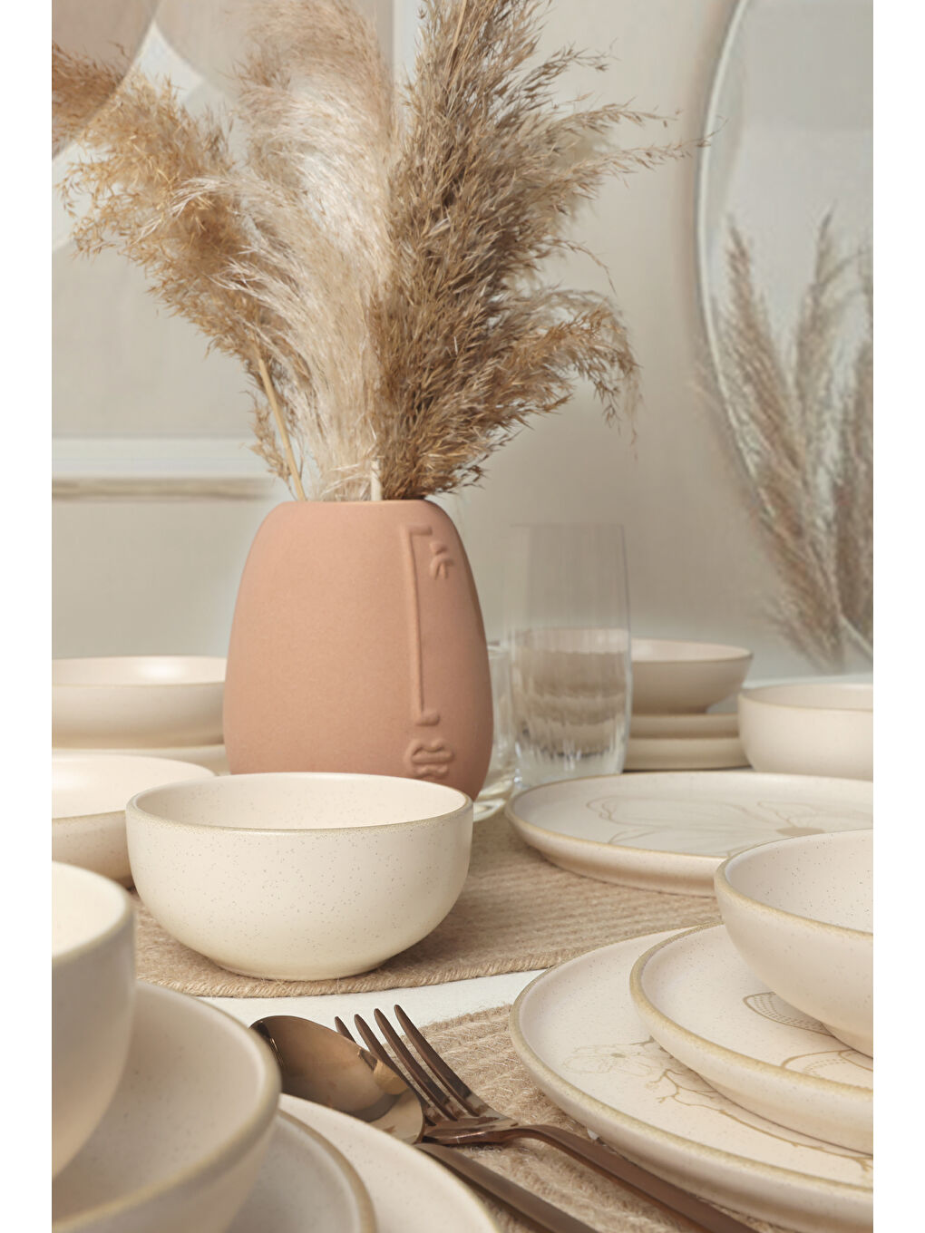 Karışık Taupe Bloom Nordıc Yemek Takımı 24 Parça 6 Kişilik-4