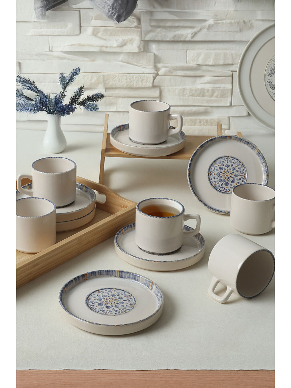 Karışık Sapphire Stackable Çay Takımı 12 Parça 6 Kişilik