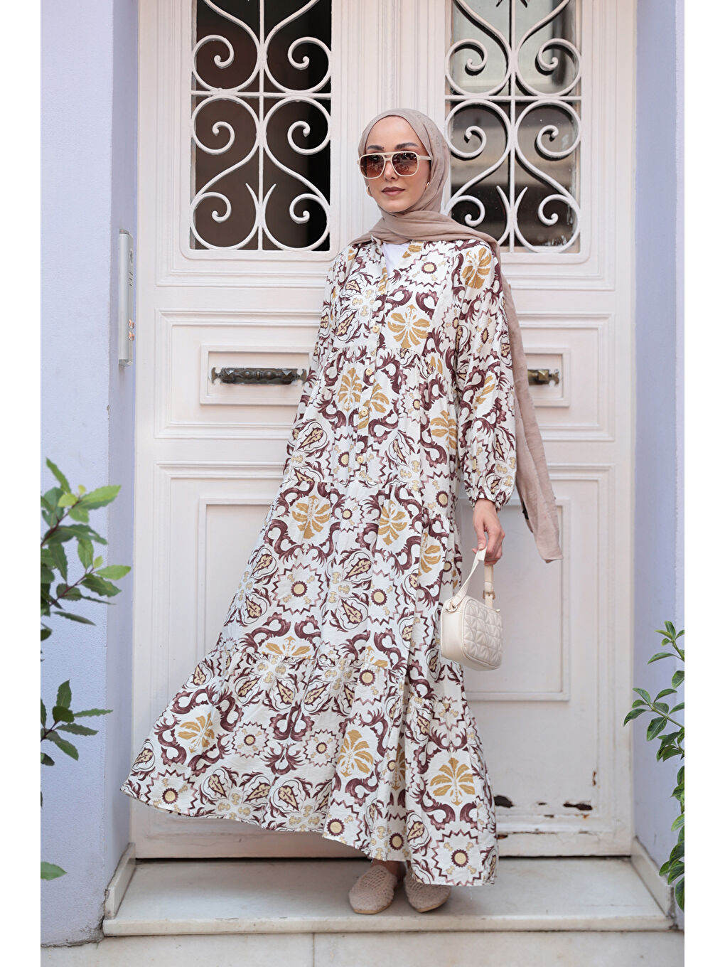 Kadın Anadolu Esintisi Desen Elbise  Kahverengi-2