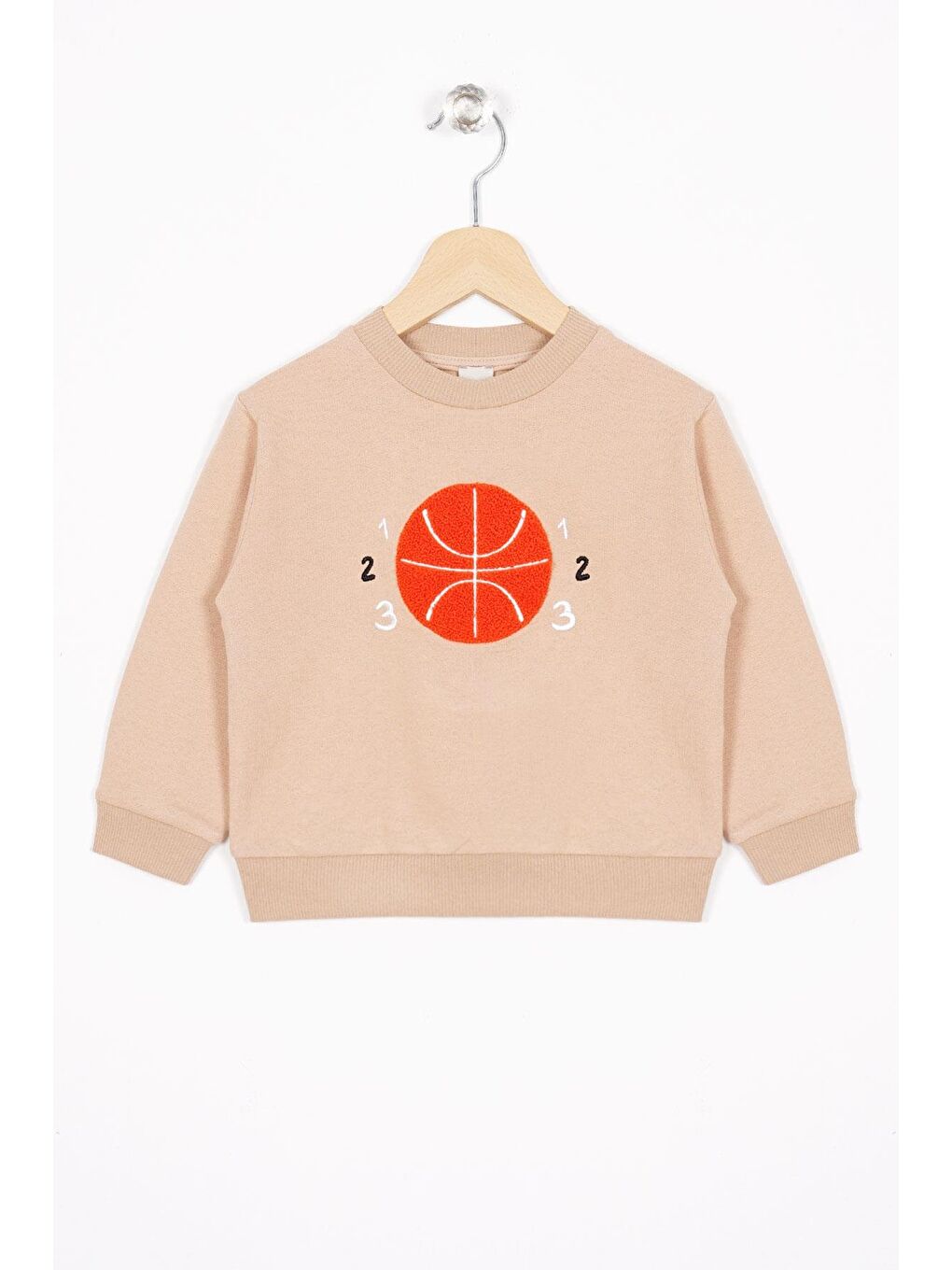 Zepkids Basket Topu Nakışlı Bej Renk Erkek Çocuk Sweatshirt