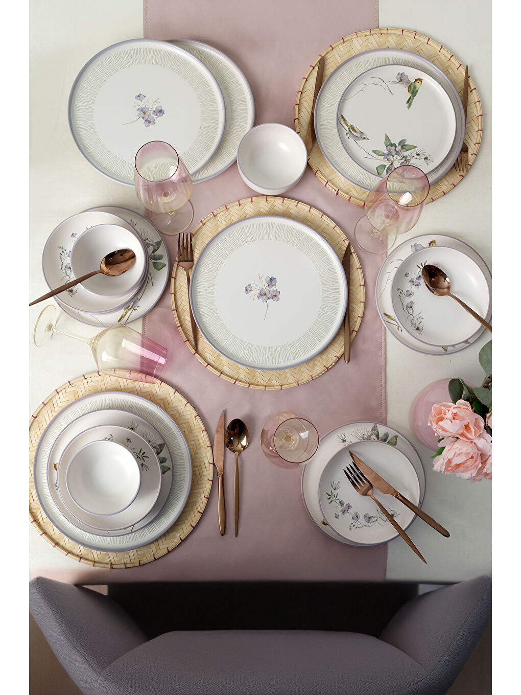 Karışık Purple Bloom Nordıc Yemek Takımı 24 Parça 6 Kişilik-3