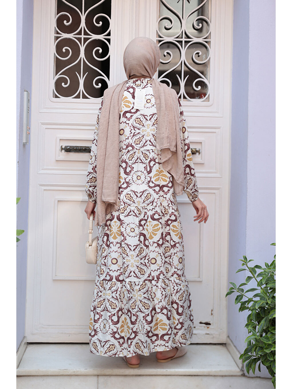 Kadın Anadolu Esintisi Desen Elbise  Kahverengi-4