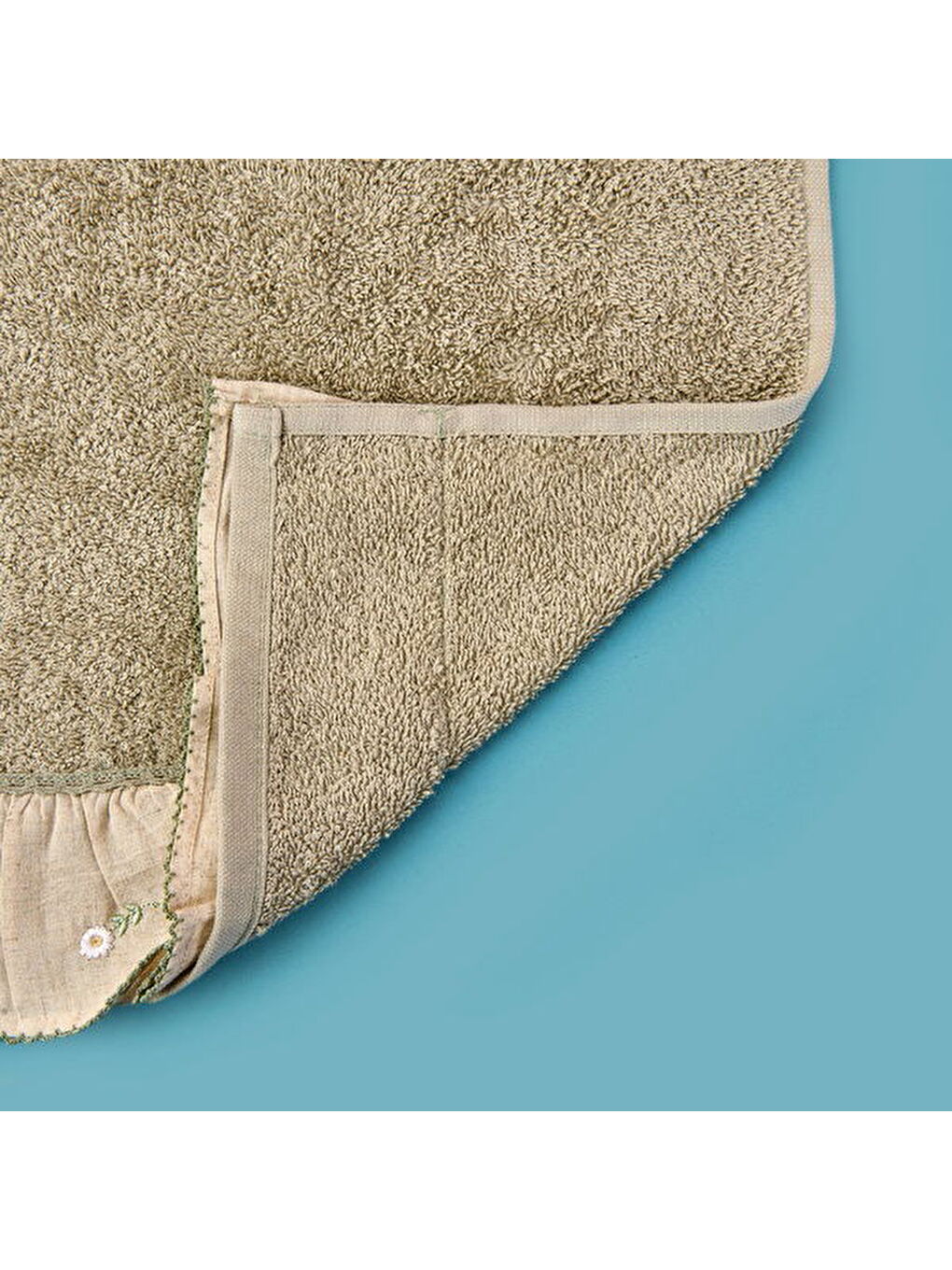 Soft Green Culture Twin Papatya Desenli Yüz Havlusu - Yeşil - 50x90 cm-3