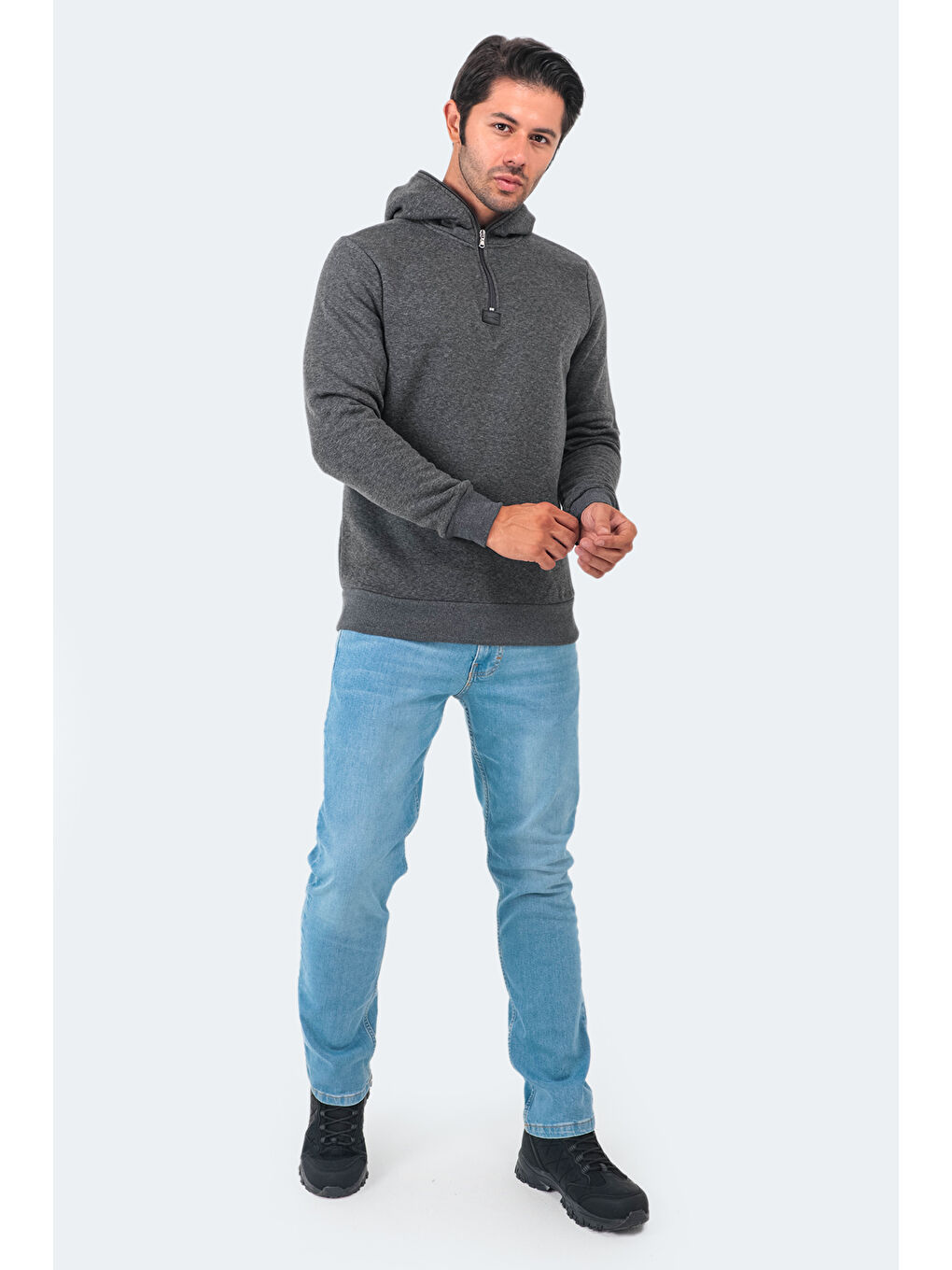 BAHA  Erkek Kapüşonlu Sweatshirt Hoodie Antrasit-6