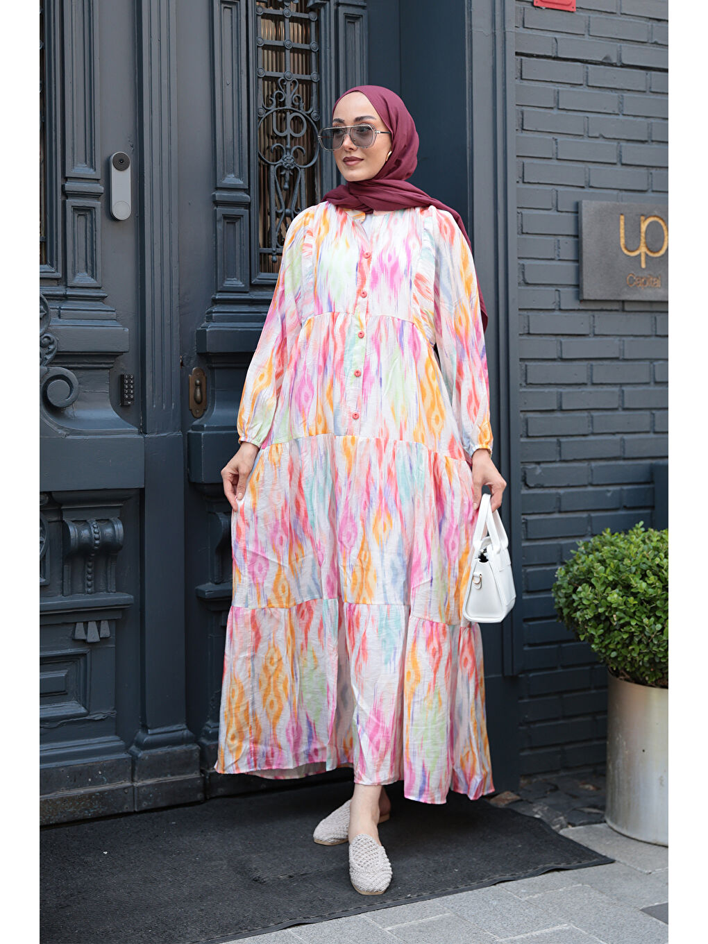 Kadın Desen Elbise Fuşya-1