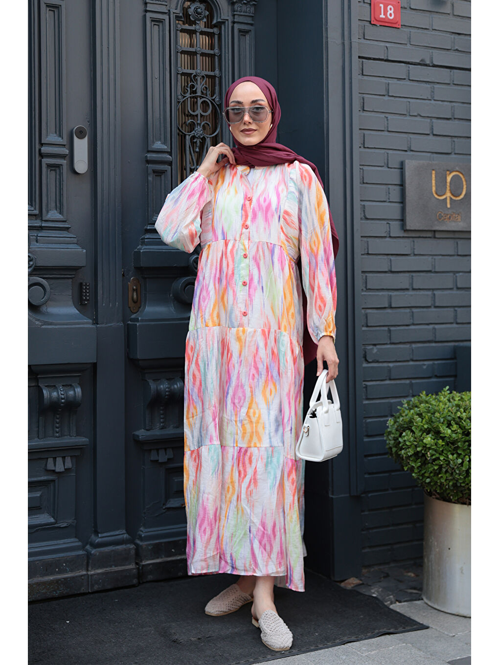 Kadın Desen Elbise Fuşya-2