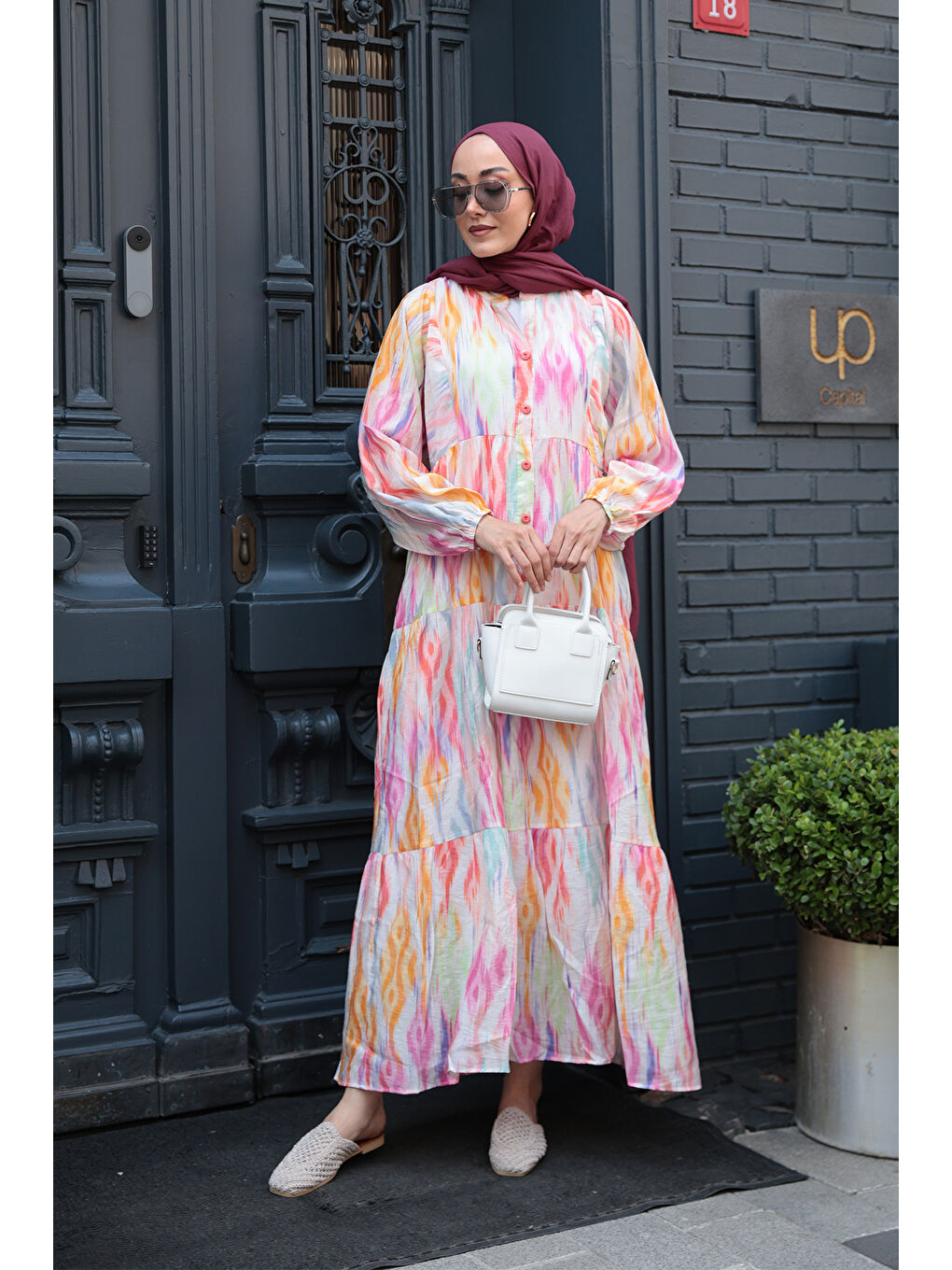 Kadın Desen Elbise Fuşya-3