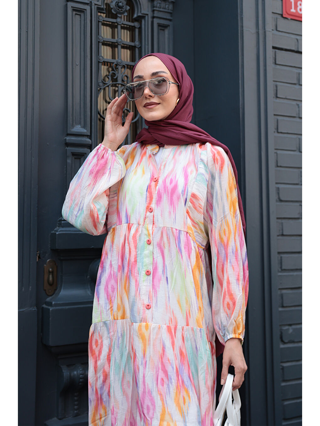 Kadın Desen Elbise Fuşya-4