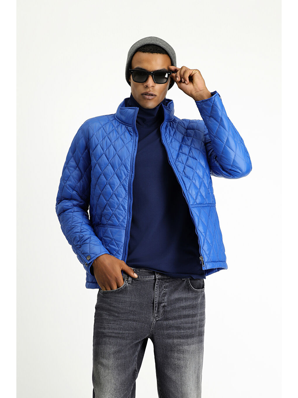 Mavi Kapitone Spor Şişme Mont-2