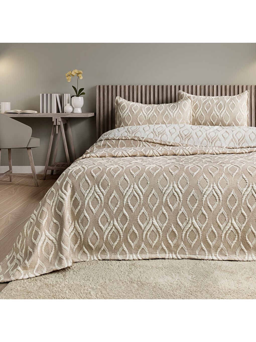 Bej Home Duo Yatak Örtüsü-1