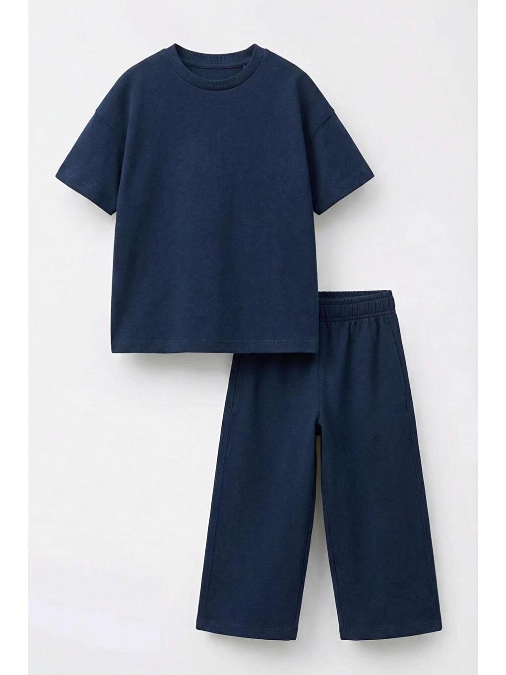 Lacivert Kız Çocuk Bisiklet Yaka Pamuklu T-Shirt Ve Eşofman 2'Li Takım-3