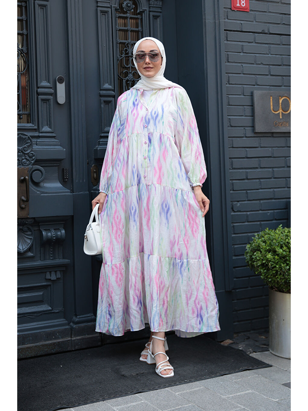 Kadın Desen Elbise Fıstık Yeşil-1