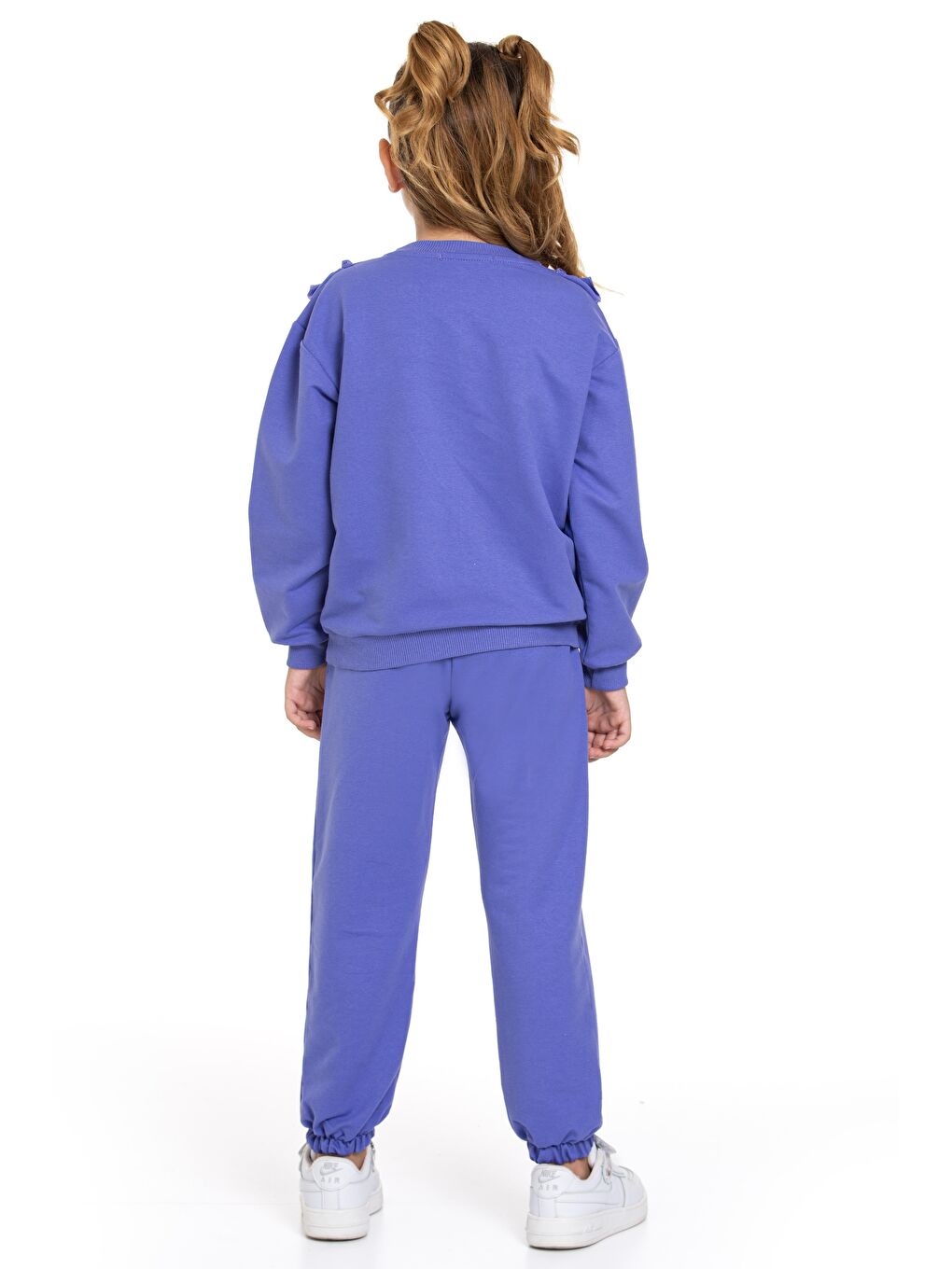 Mor Bisiklet Yaka Uzun Kol Fırfır Detaylı Lavanta Renk Kız Çocuk İkili Takım-7