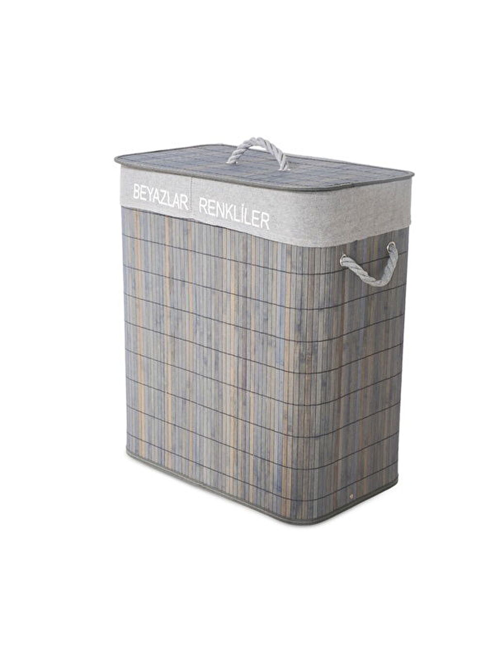 2 Bölmeli Çamaşır Sepeti - Gri - 52x32x60 cm-2