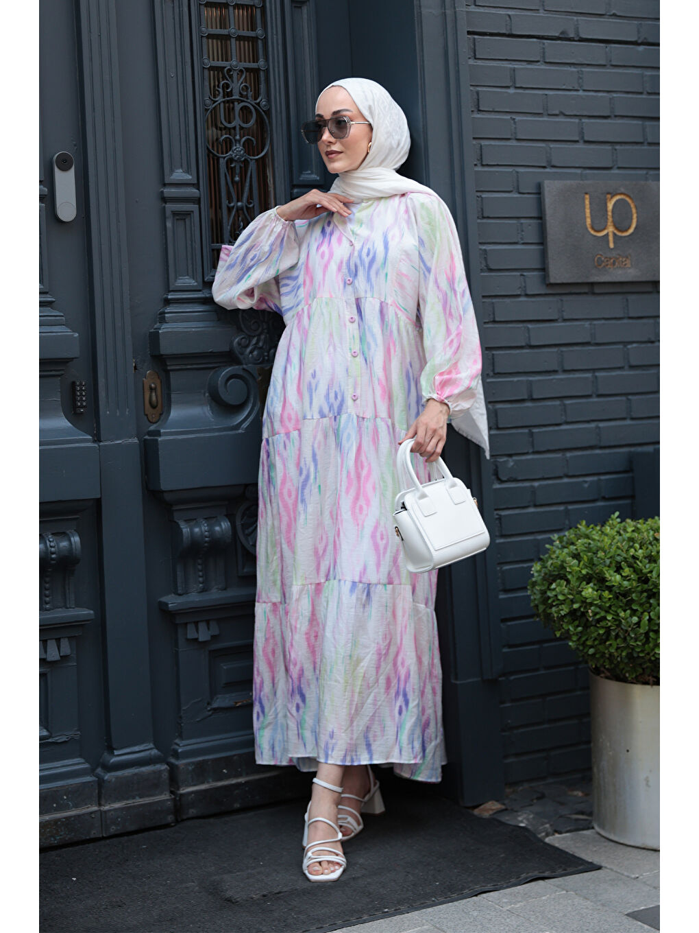 Kadın Desen Elbise Fıstık Yeşil-3