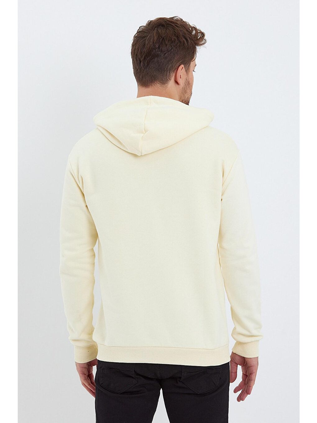 Ekru KapüşonluErkek Hoodie Önü Wıldlıfe Yazılı-4