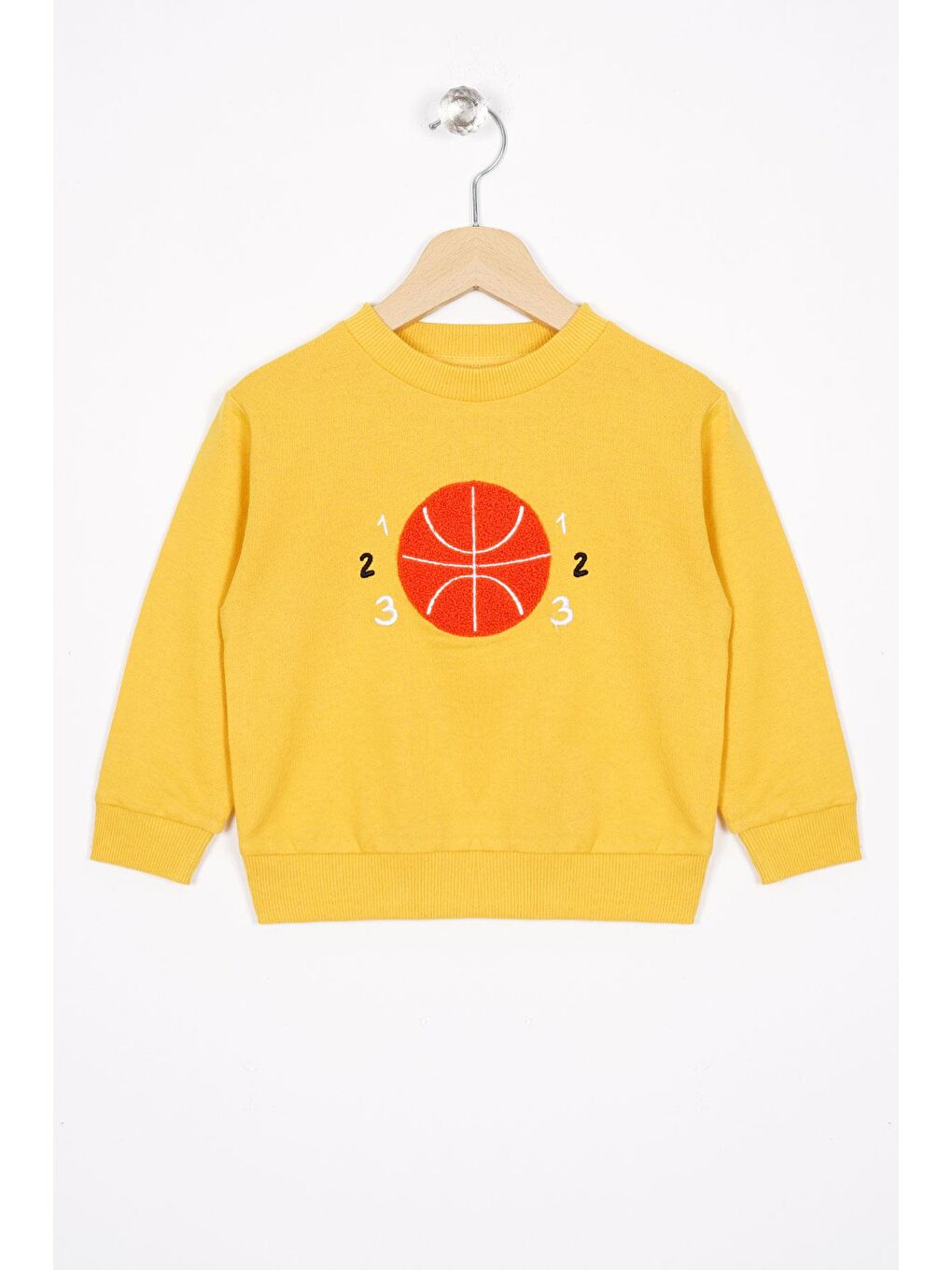 Sarı Basket Topu Nakışlı Koyu Hardal Renk Erkek Çocuk Sweatshirt