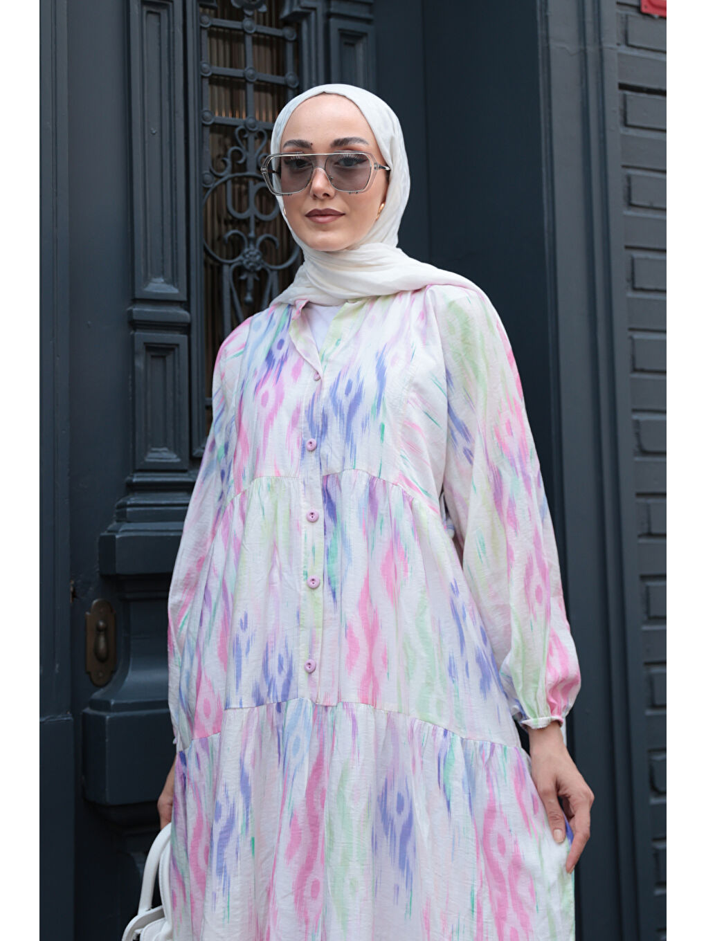 Kadın Desen Elbise Fıstık Yeşil-4