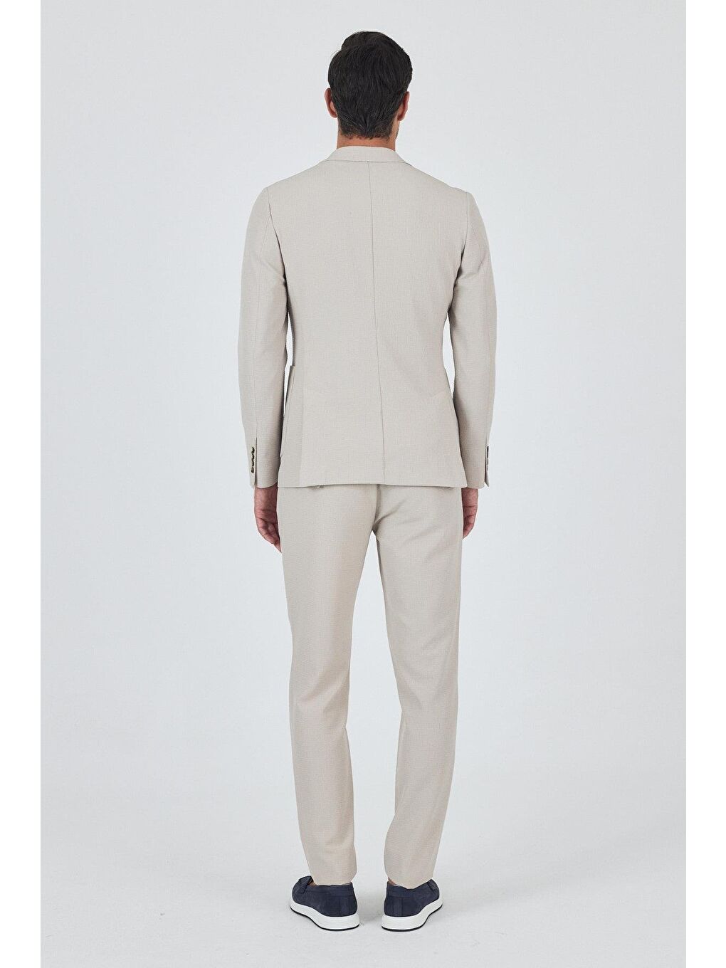 Bej Mono Yaka Kendinden Desenli 2 Düğme Casual Esnek Slim Fit Takım Elbise 1001250174-4