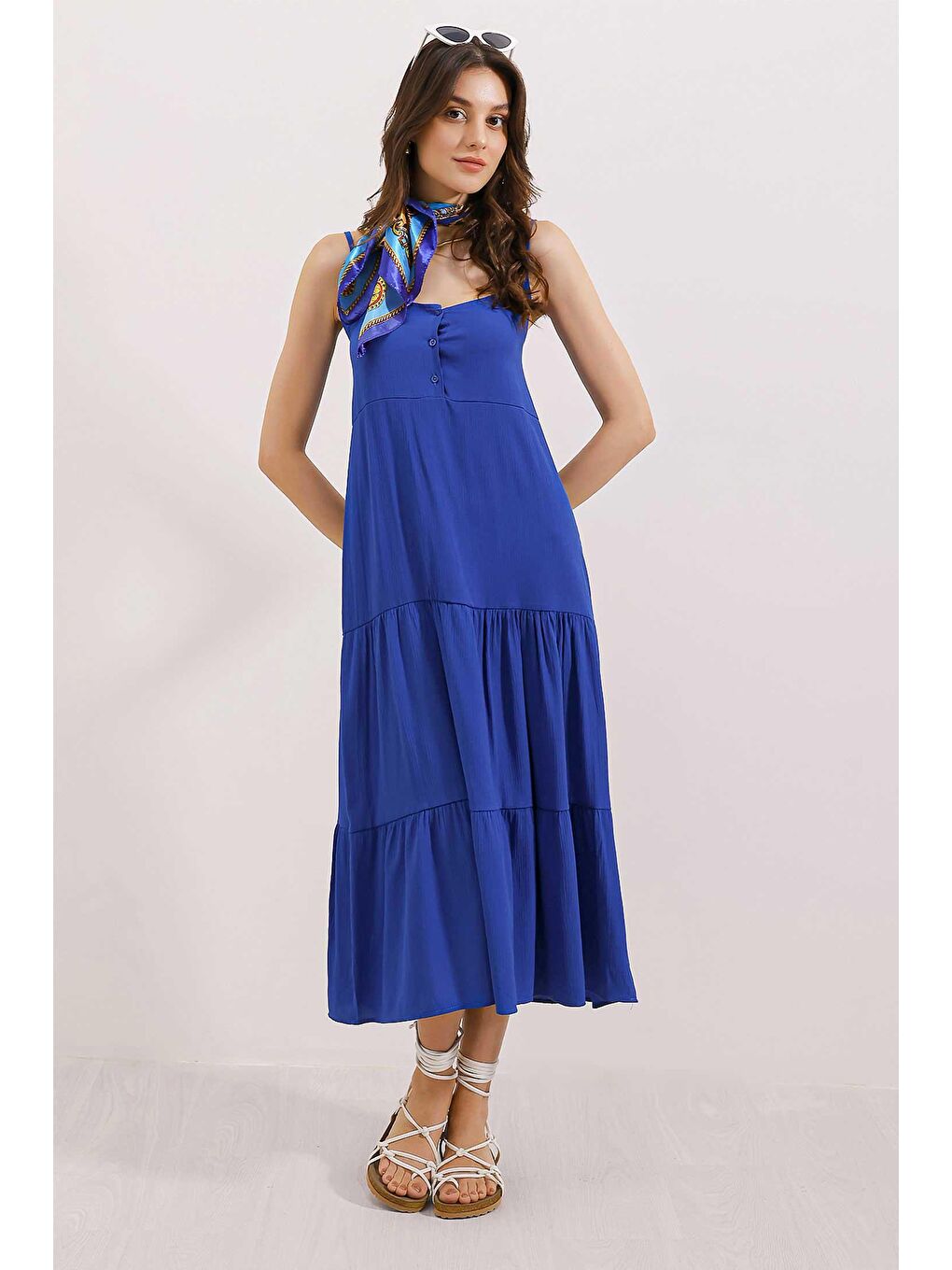 Mavi 2403 Askılı Midi Elbise - Saks-1