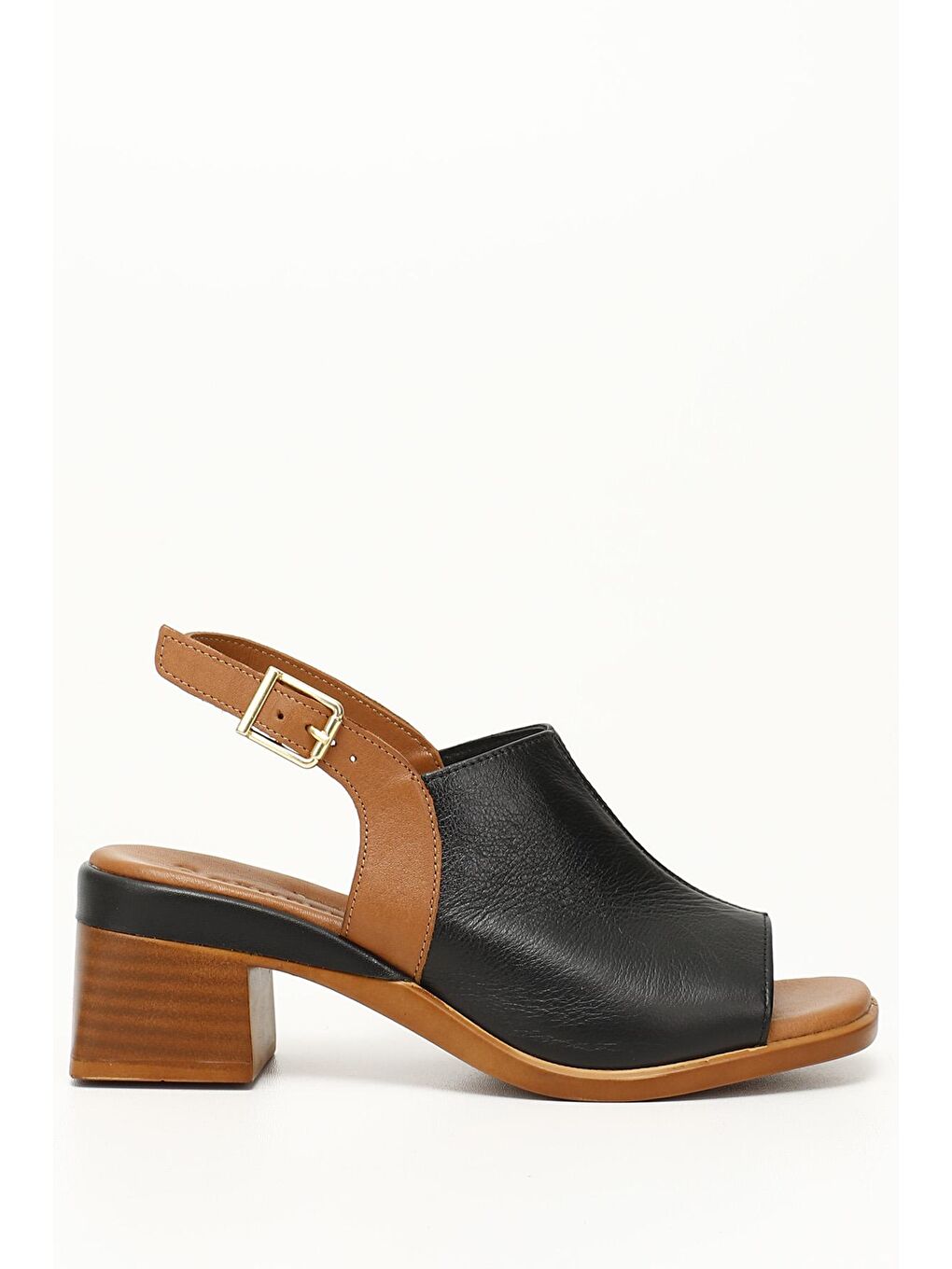 Siyah SİYAH  Hakiki Deri Kısa Kalın Topuklu Kadın Sandalet 45406