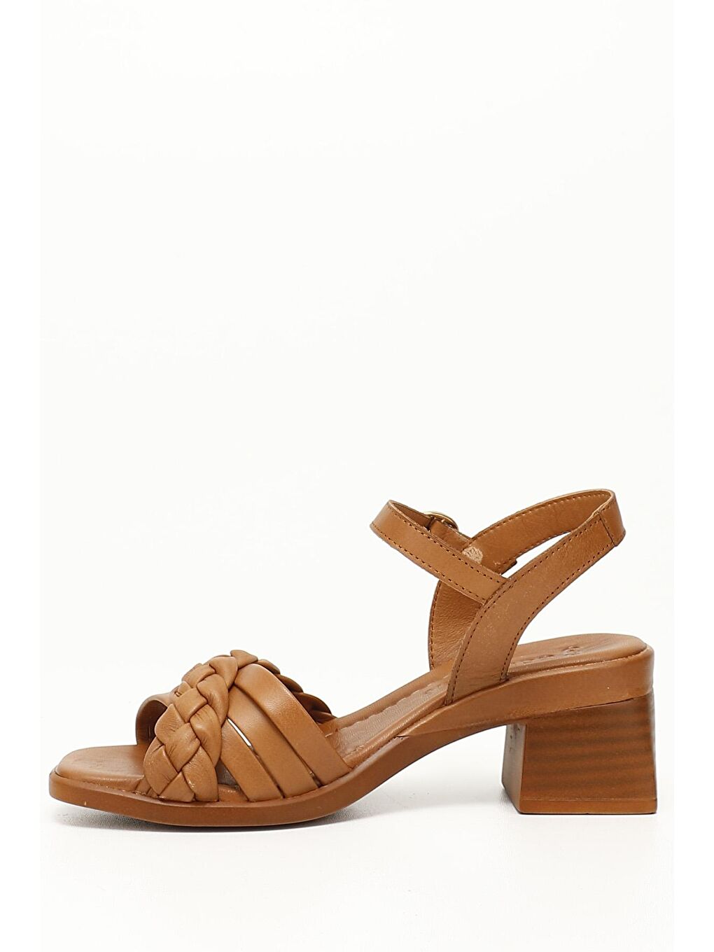 Kahverengi TABA-KAHVERENGİ  Hakiki Deri Kısa Kalın Topuklu Kadın Sandalet 45223-2