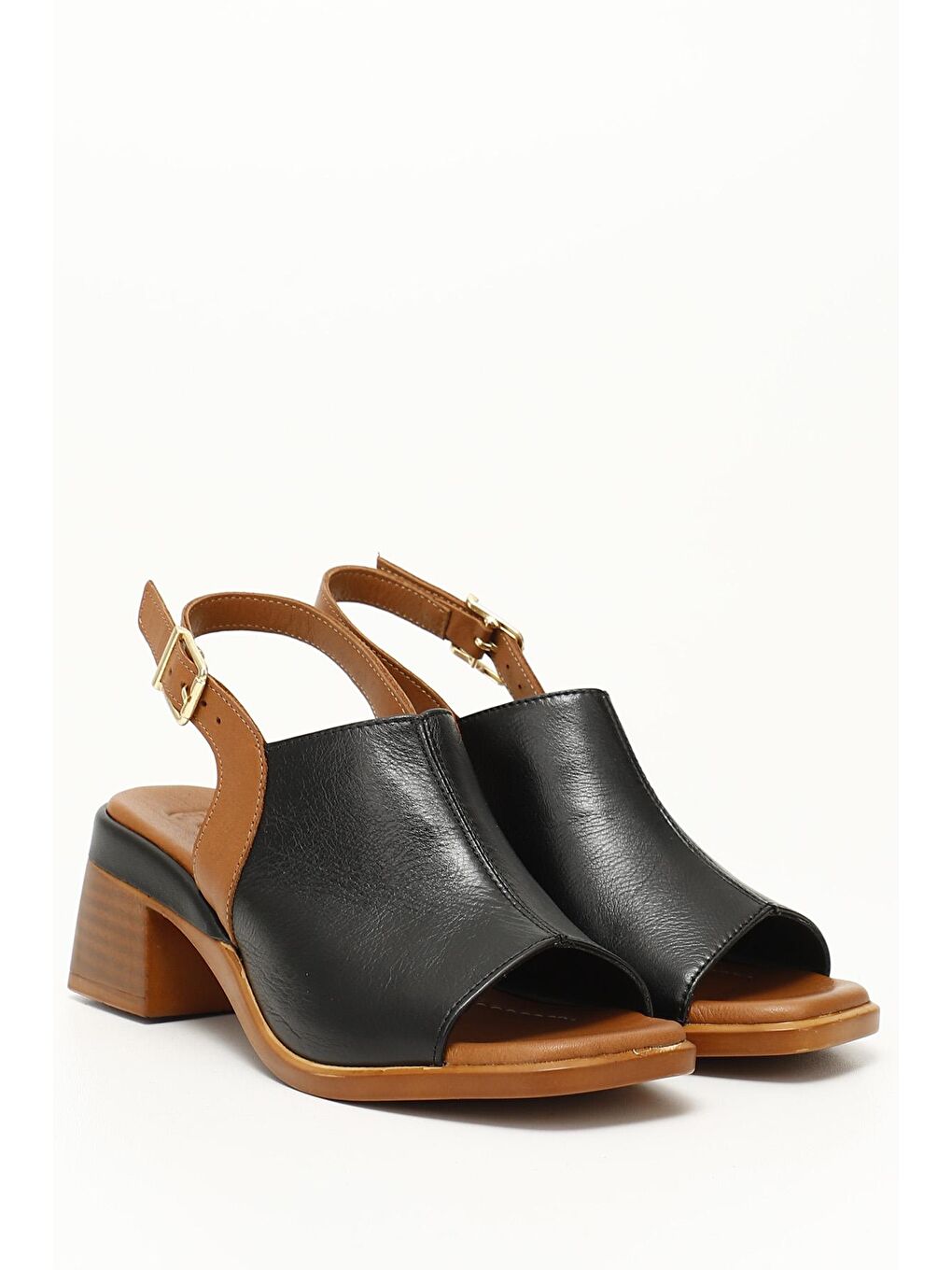 Siyah SİYAH  Hakiki Deri Kısa Kalın Topuklu Kadın Sandalet 45406-1