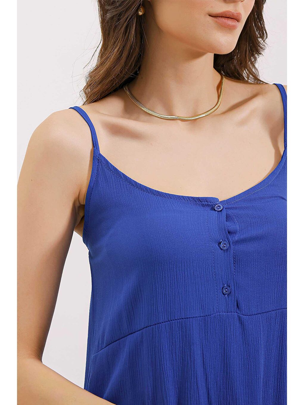 Mavi 2403 Askılı Midi Elbise - Saks-2