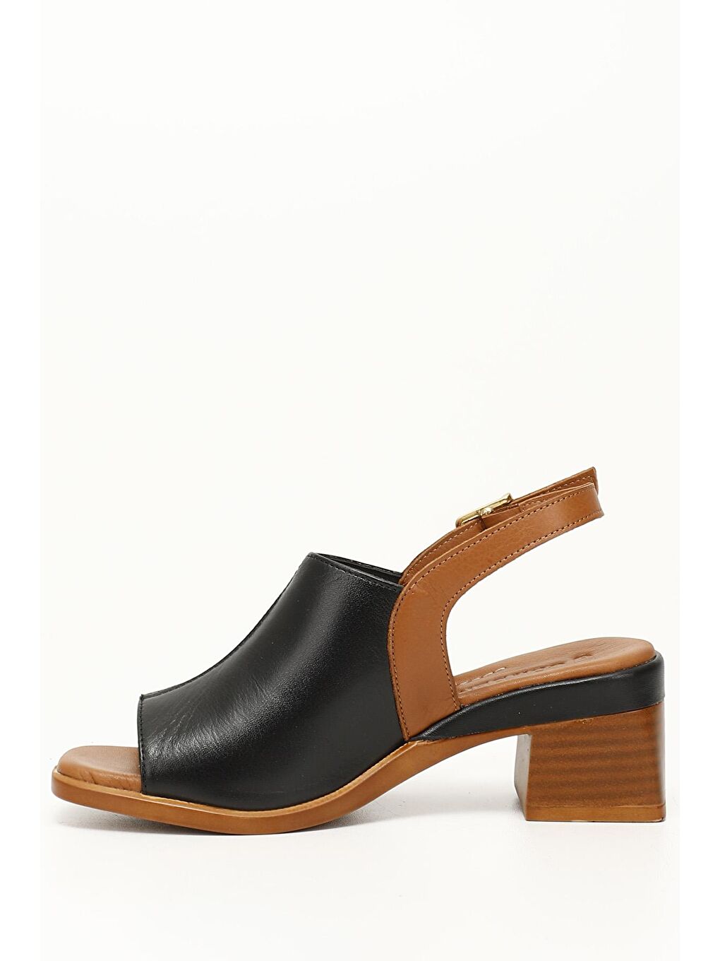 Siyah SİYAH  Hakiki Deri Kısa Kalın Topuklu Kadın Sandalet 45406-2
