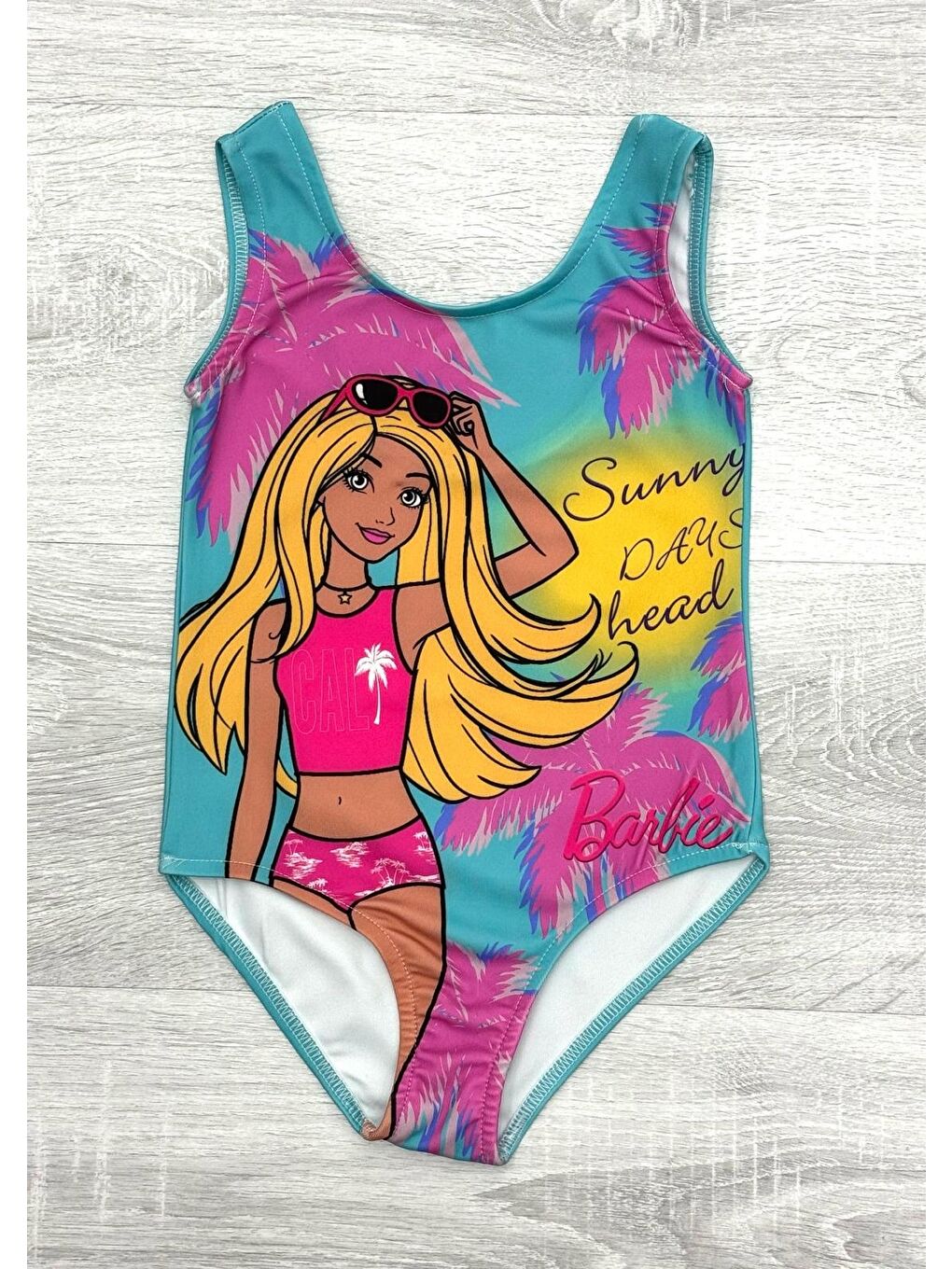 Turkuaz Kız Çocuk Görsel Baskılı Tek Parça Mayo 3-10 Yaş 12213