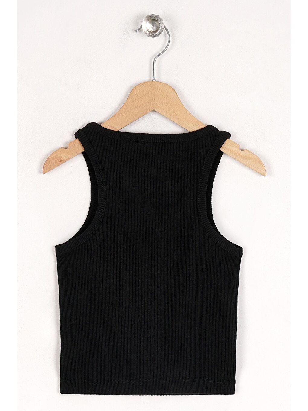 Bisiklet Yaka Sıfır Kol Siyah Renk Kız Çocuk Taşlı Crop Tshirt-3