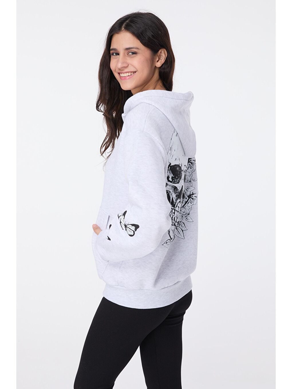 Kapüşonlu Yaka Kadın Gri Kapüşonlu Sweat - 23611-2