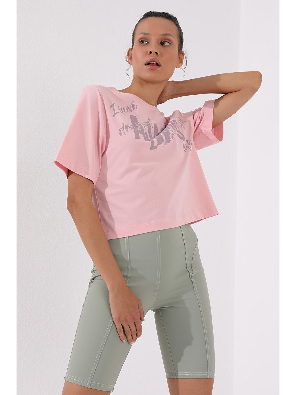 TOMMYLIFE Pembe Asimetrik Yazı Baskılı O Yaka Kadın Oversize T-Shirt - 97136 - 3