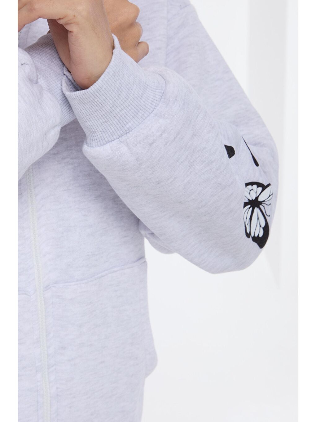 Kapüşonlu Yaka Kadın Gri Kapüşonlu Sweat - 23611-4