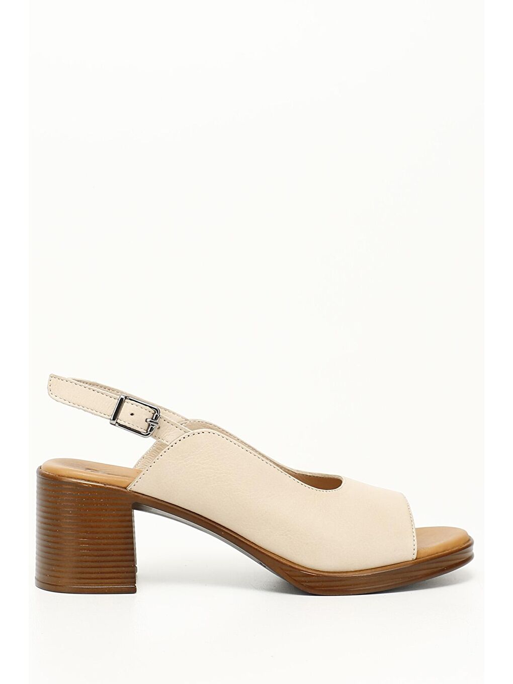 Bej AÇIK BEJ  Hakiki Deri Orta Kalın Topuklu Kadın Sandalet 45801