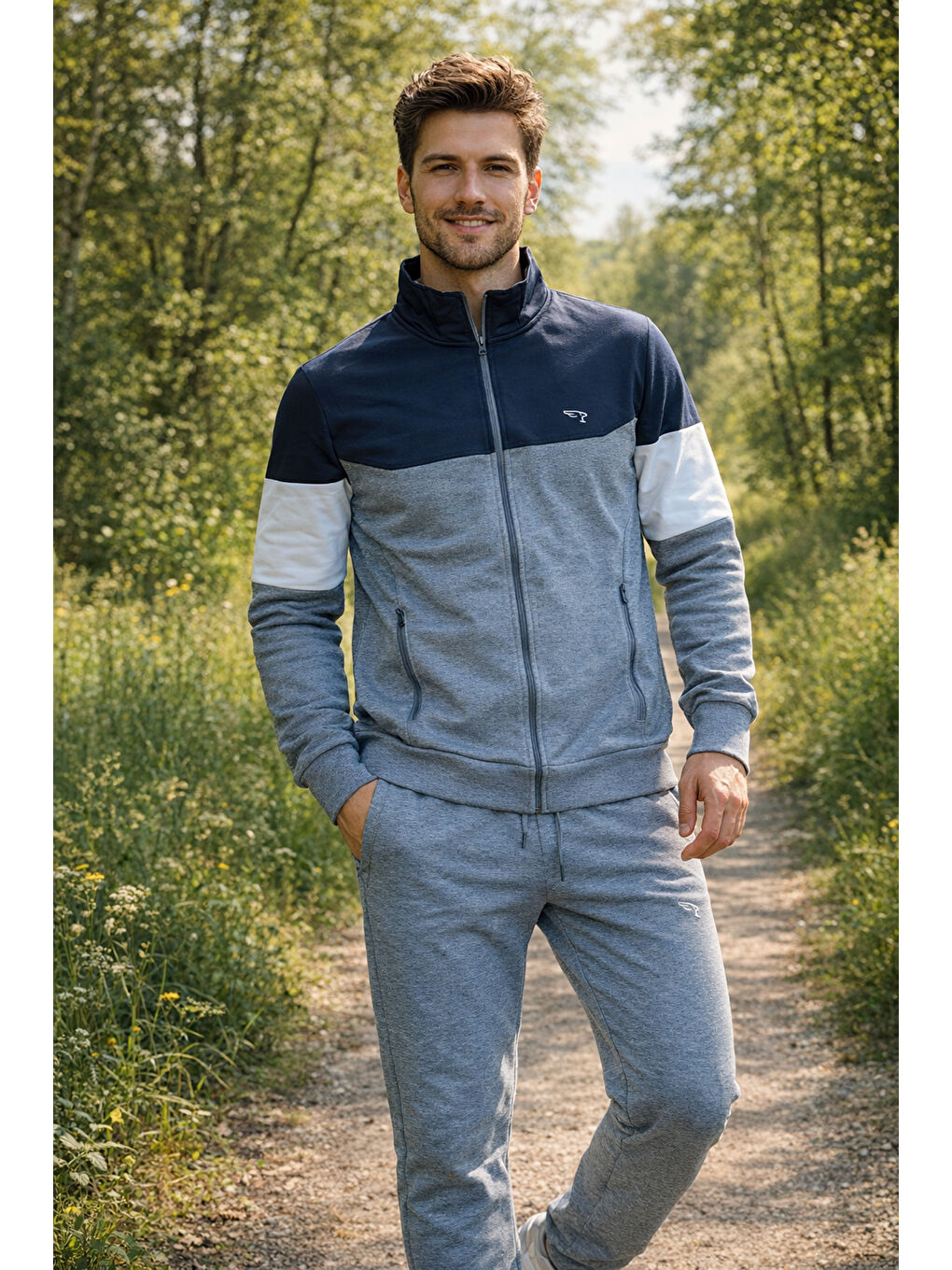 Erkek Pamuklu Fermuarlı Eşofman Takımı 8023 Antrasit