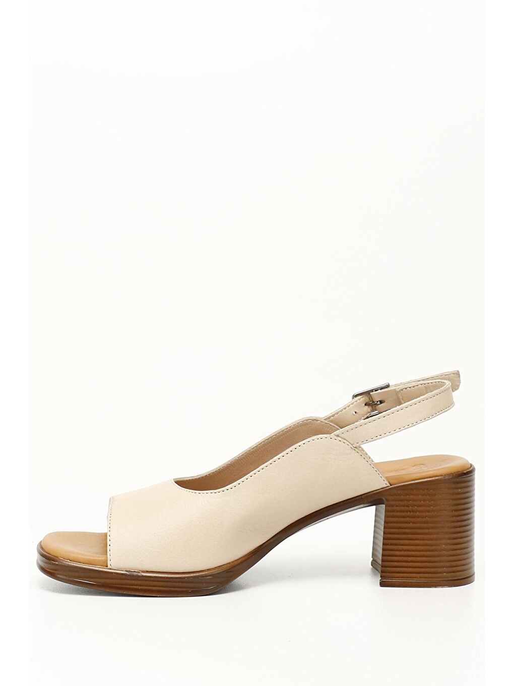 Bej AÇIK BEJ  Hakiki Deri Orta Kalın Topuklu Kadın Sandalet 45801-2