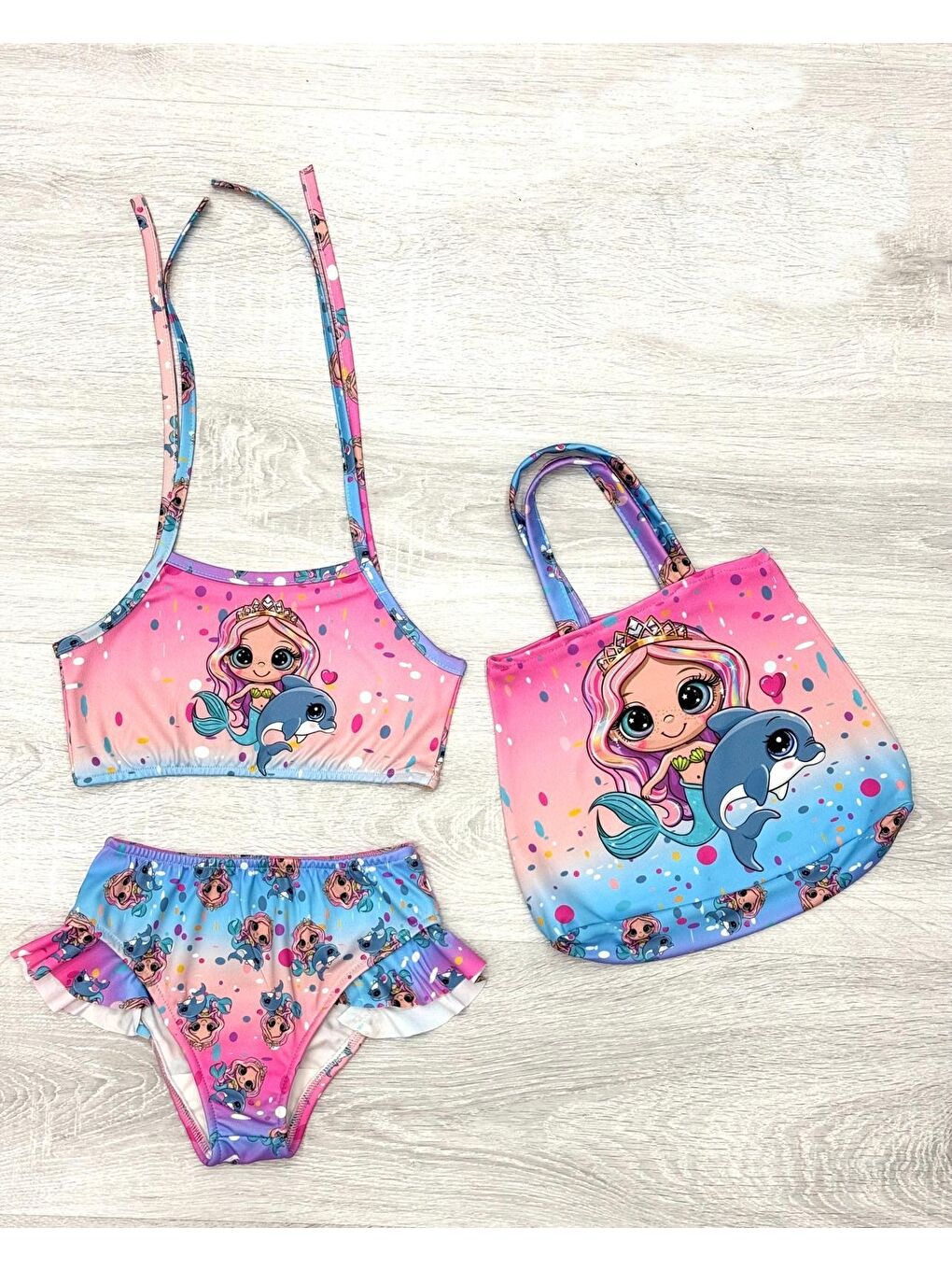 Karışık Kız Çocuk Çantalı 3'lü Mayo Takımı 3-10 Yaş 12211