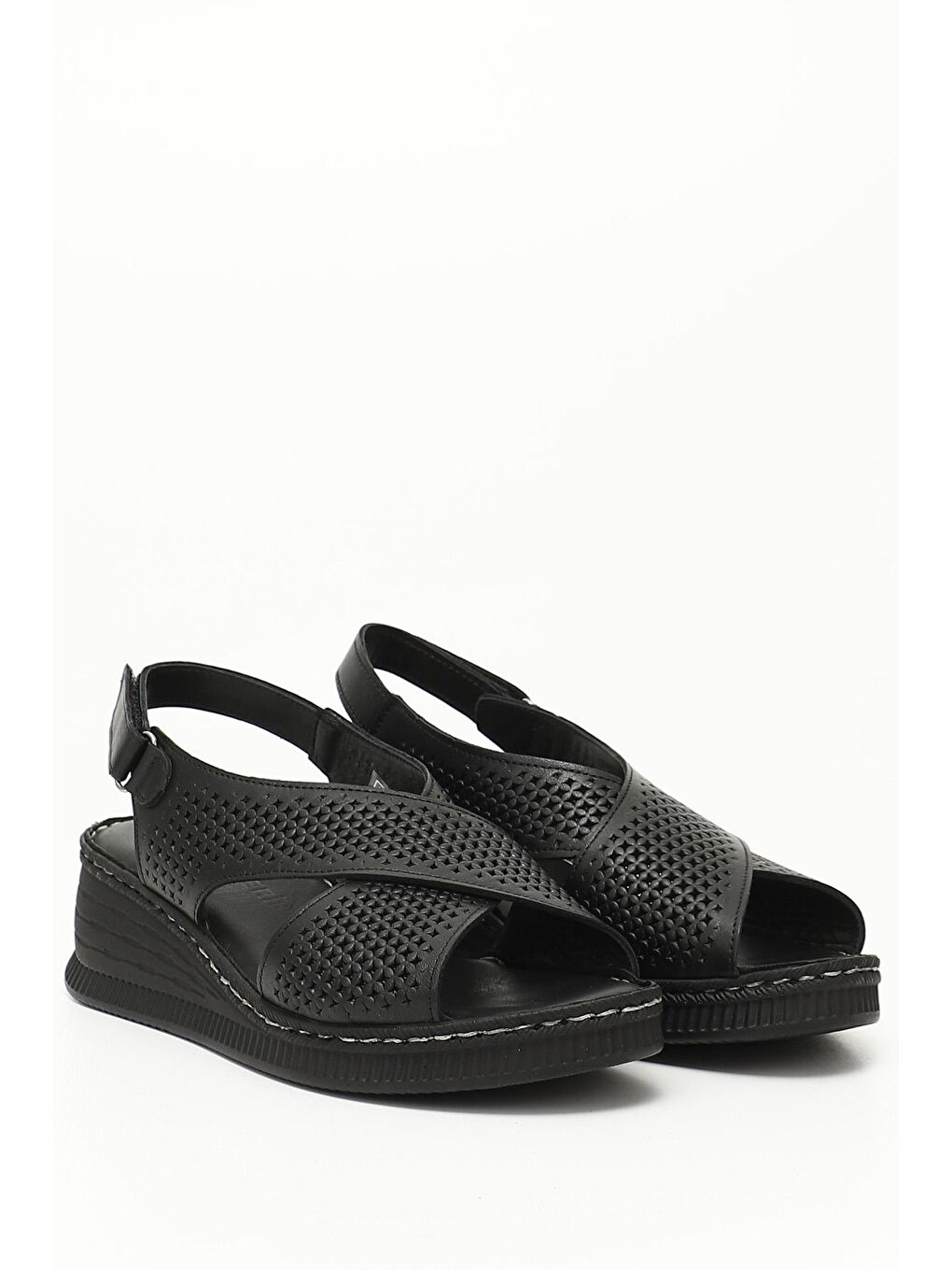 Siyah SİYAH  Hakiki Deri Dolgu Tabanlı Kadın Sandalet 45886-1